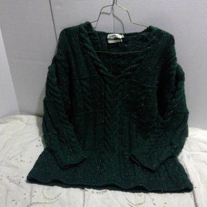 Vintage Aran Crafts Irish Sweater Green Tweed Unisex Large